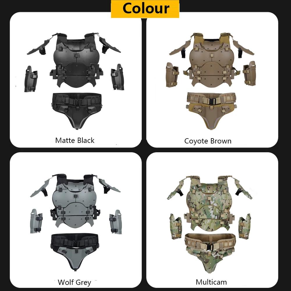 Armure tactique avec gilet de protection, coudière, plastron, entrejambe, joint de taille, taille ré