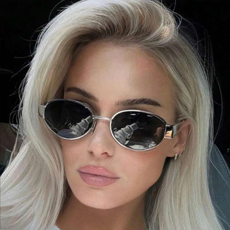 Lunettes de personnalité ovales en métal, petites lunettes rondes à la mode, accessoires de plage po