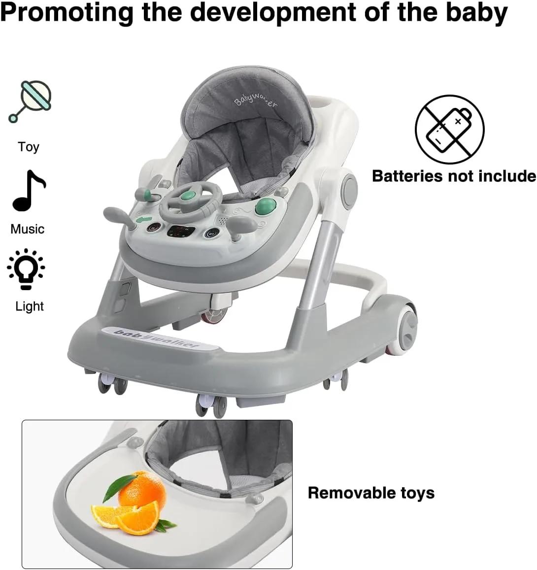 Trotteur 2 en 1 pour bébé, trotteur pour tout-petits avec plateau d'alimentation amovible et plateau
