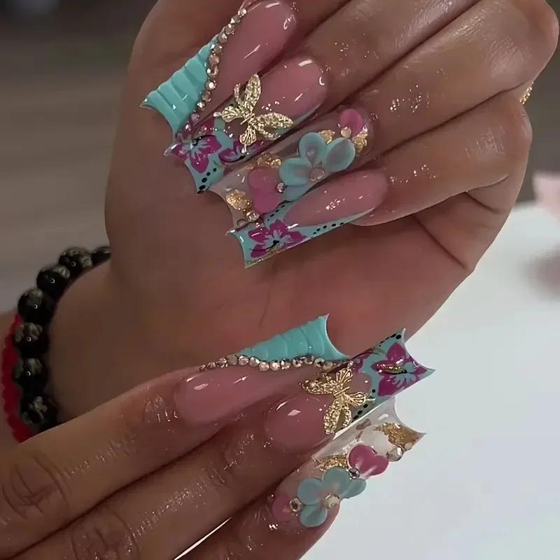 Faux Ongles Longs Bruns N64.Glitter Ballet Wearable, Design Français, Presse Complète sur Nail Ins, 