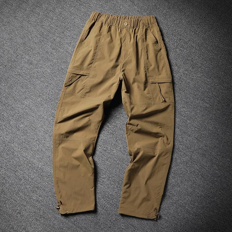 Pantalon cargo multi-poches à jambes larges pour hommes, 1 pièce, taille élastique avec cordon de se