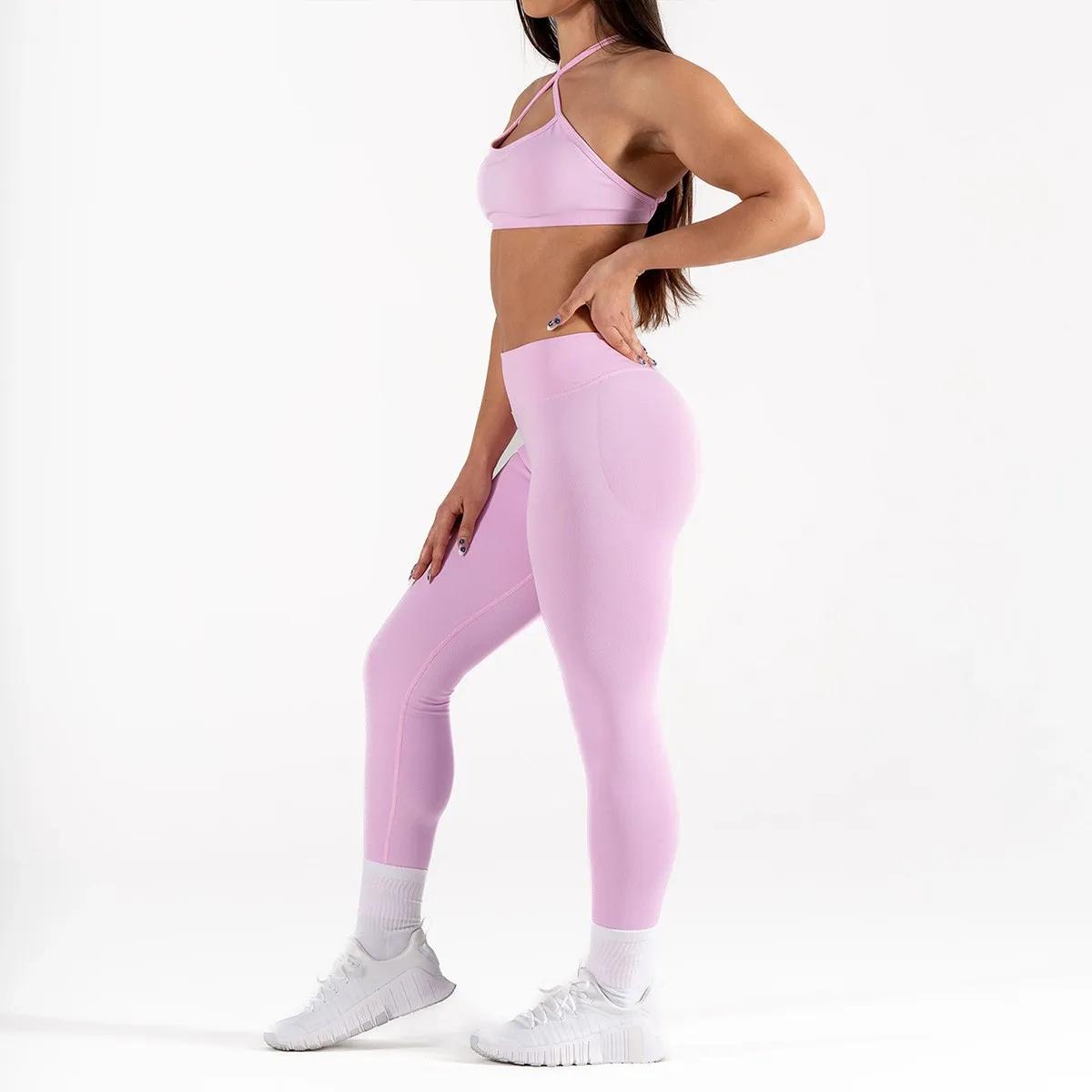 Legging de gymnastique taille haute sans couture pour femmes et débardeur rembourré, soutien-gorge d