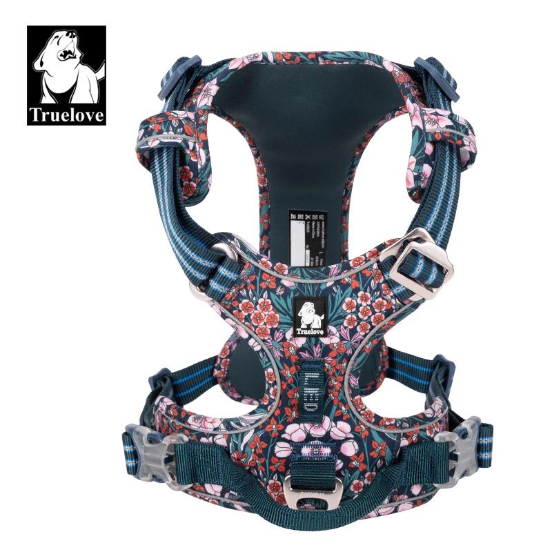 Truelove harnais pour chien de compagnie Floral sans traction tissu de coton respirant et réfléchiss