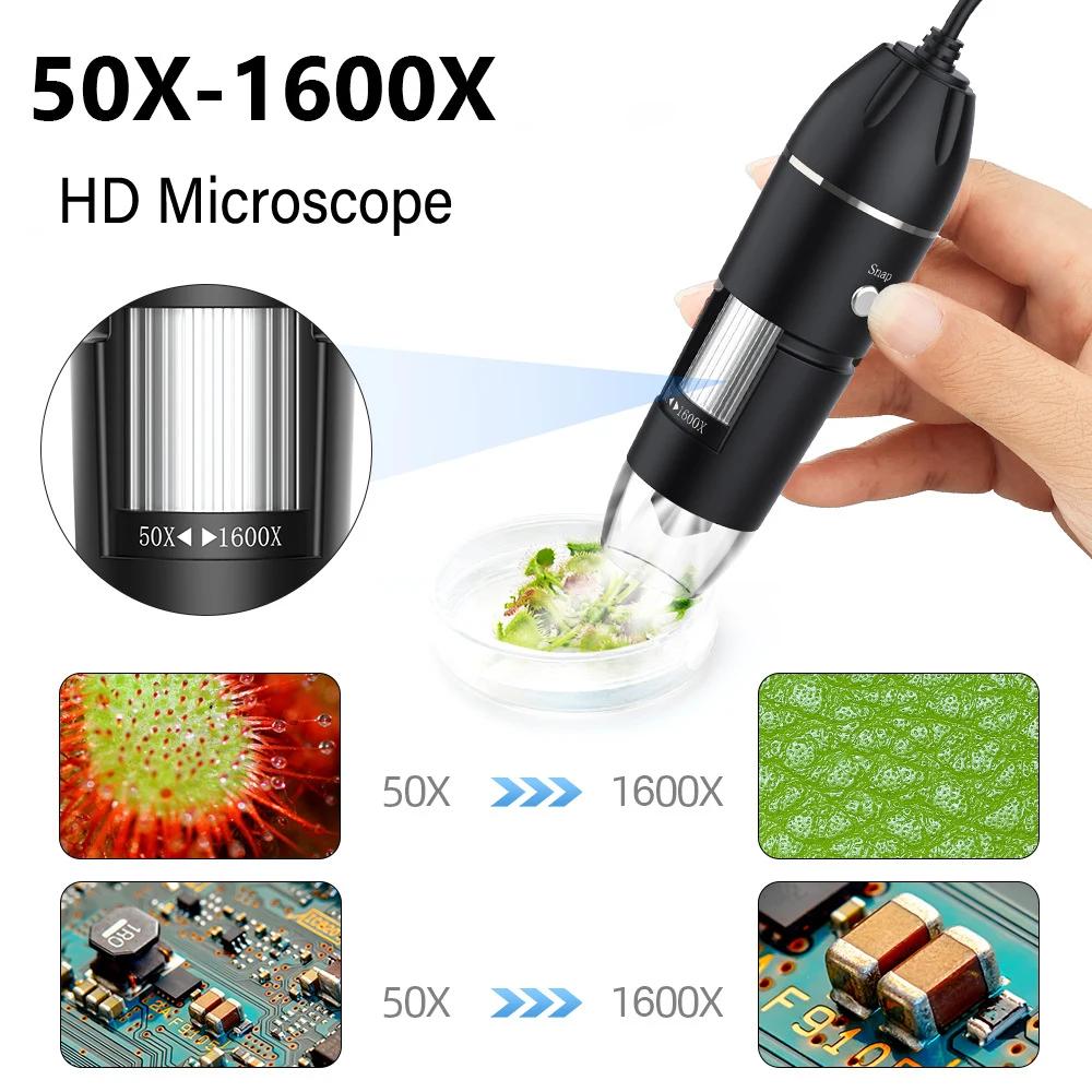 Microscope numérique 1600X 1000X 500X, caméra Type C USB, Microscope électronique Portable pour la s
