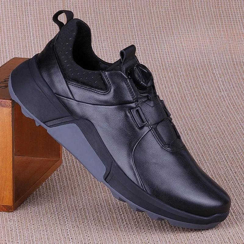 Chaussures d'entraînement de golf en cuir noir pour hommes, chaussures de sport et de loisirs, laçag