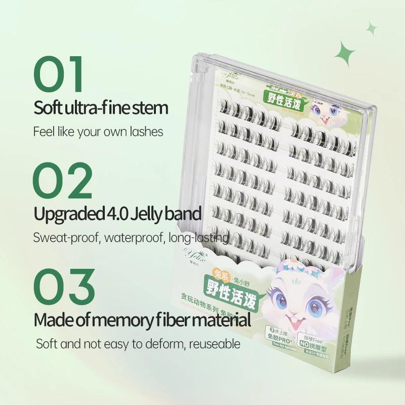 Yélix ﻿   Faux-cils auto-adhésifs en grappe, Extension de cils pour les yeux de chat, sans colle, ré