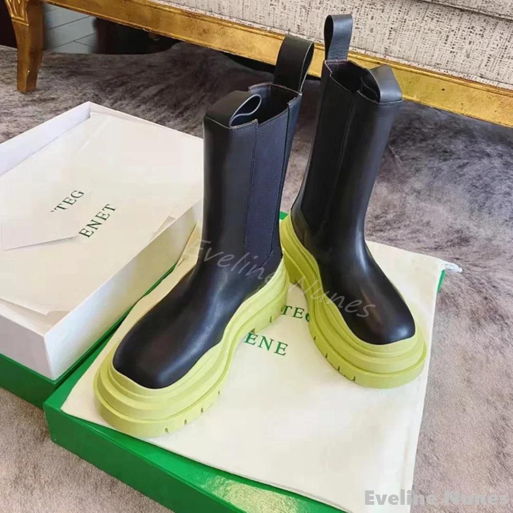 Bottes mi-mollet à semelle optique rose pour femmes, bottes rondes Parker, talon épais, sans lacet, 