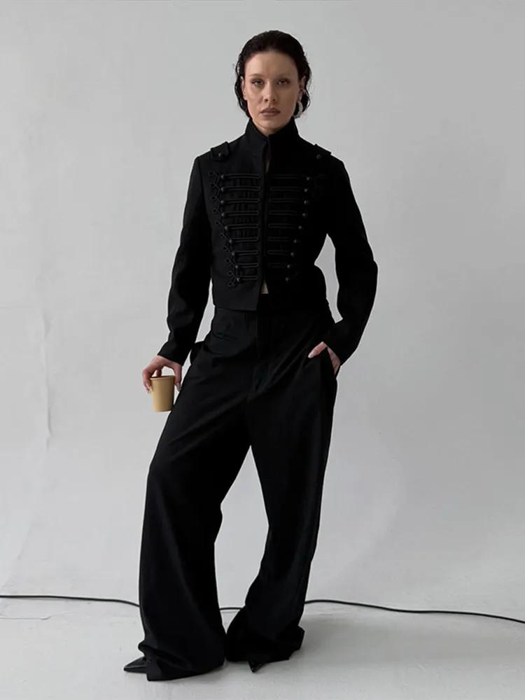 Veste Napoléon Chic pour Femme à Manches Longues, Col Montant et Boutons Cachés – Manteau Féminin Te