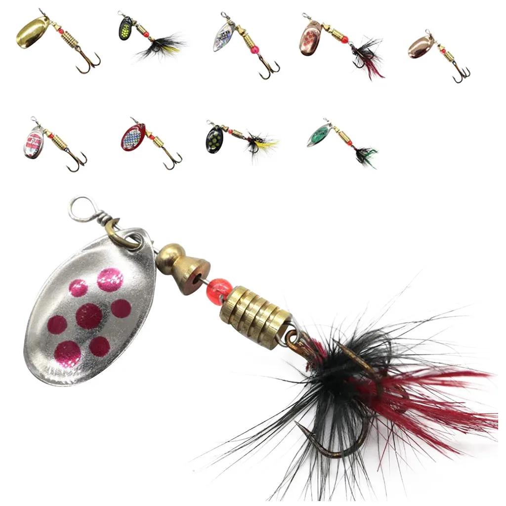 10 pièces en boîte cuillère rotative Kit leurre leurres de pêche appâts artificiels hameçons en méta