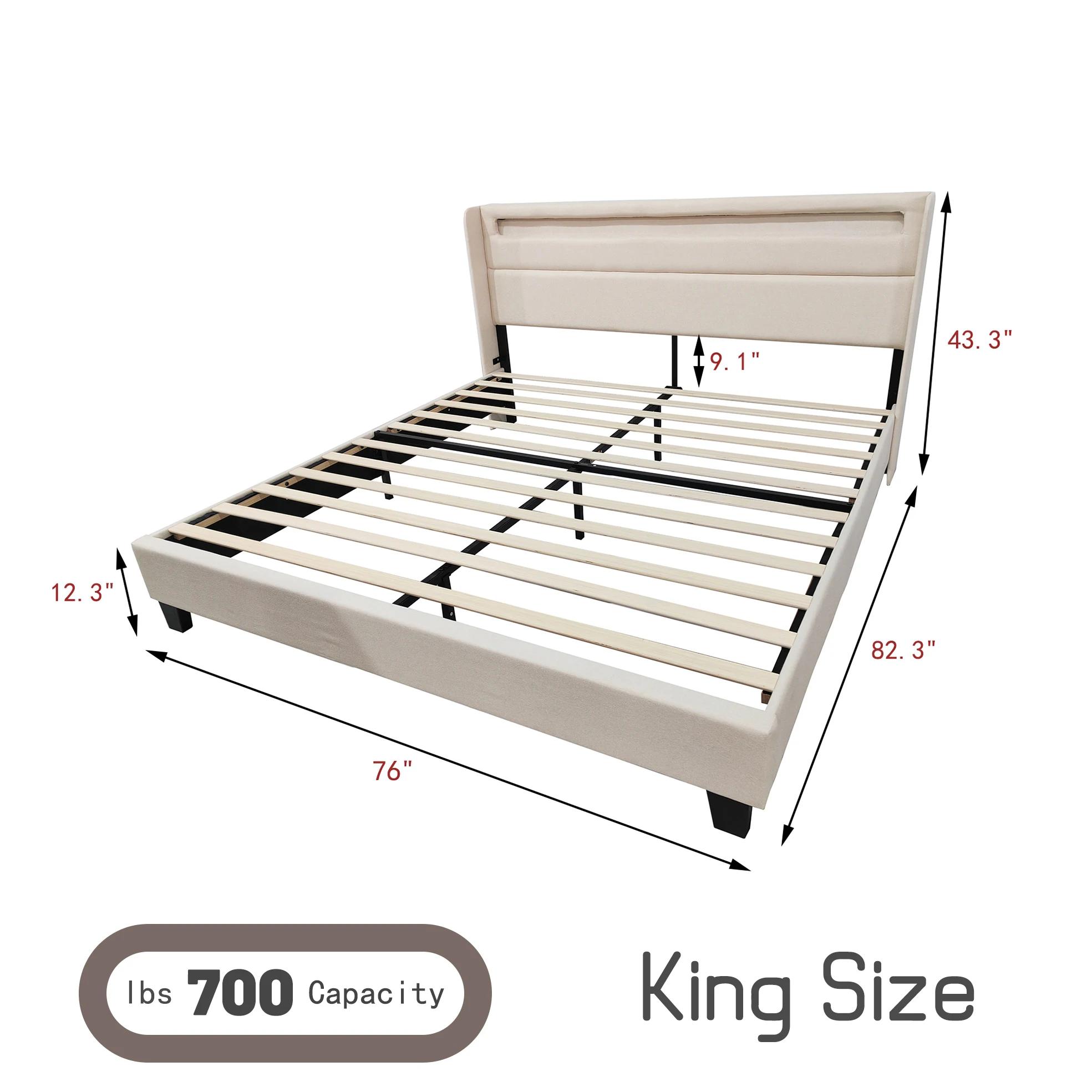 Cadre de lit à plateforme LED avec planche de sauna en lin, support à lattes de bain, sélection de d