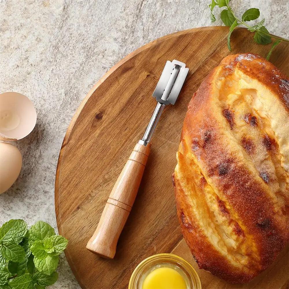 Manche en bois pour pain au levain, outil de coupe du pain à crête avec 5 lames, couteau de marquage