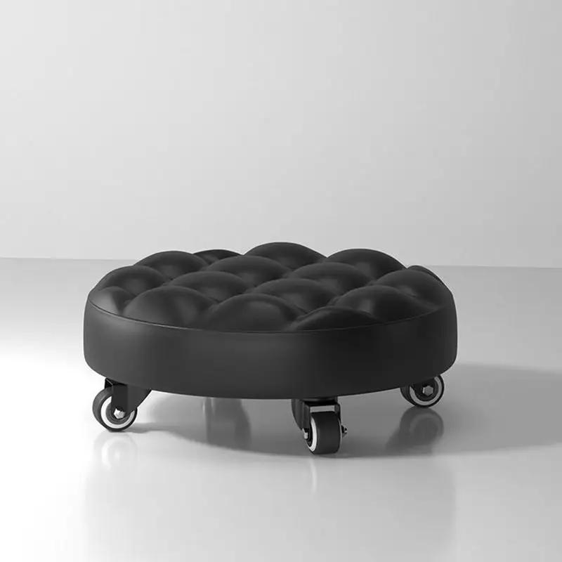 Tabouret Roulant Multifonctionnel en Cuir, Sièges avec Roue, Maison, Bureau, Fitness, Rond