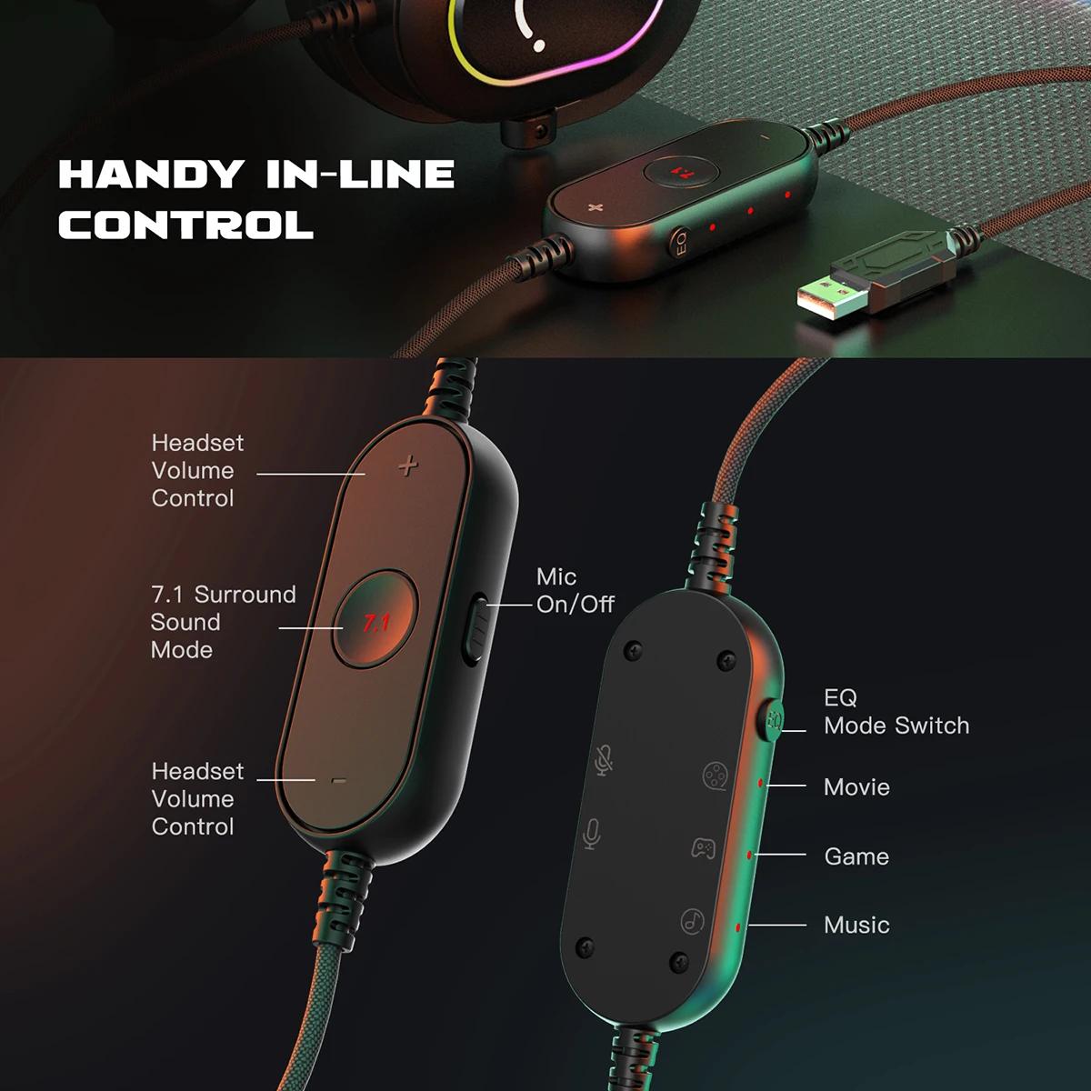 Fifine – casque de jeu dynamique RGB, avec micro, sur-oreille, son Surround 7.1, PC PS4, PS5, 3 Opti