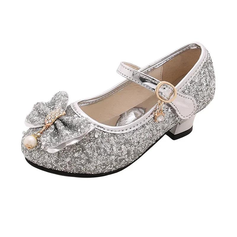 Chaussures de danse princesse à talons hauts pour filles, chaussures à paillettes en cuir souple, à 