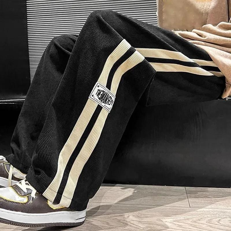Pantalon décontracté High Street pour hommes, jambe large, droit, velours côtelé, jogging de mode, s