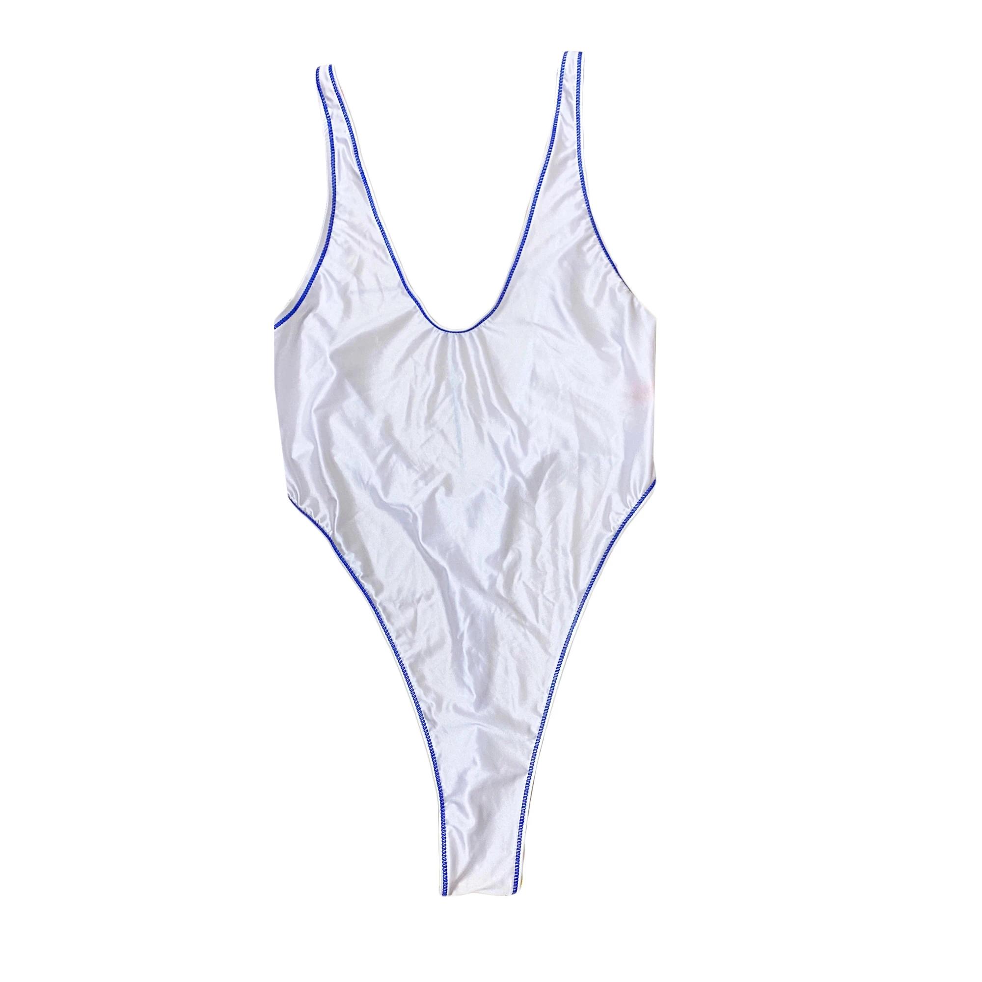 Maillot de bain une pièce en satin brillant, collants masqués, bikini à haute élasticité et huileux 