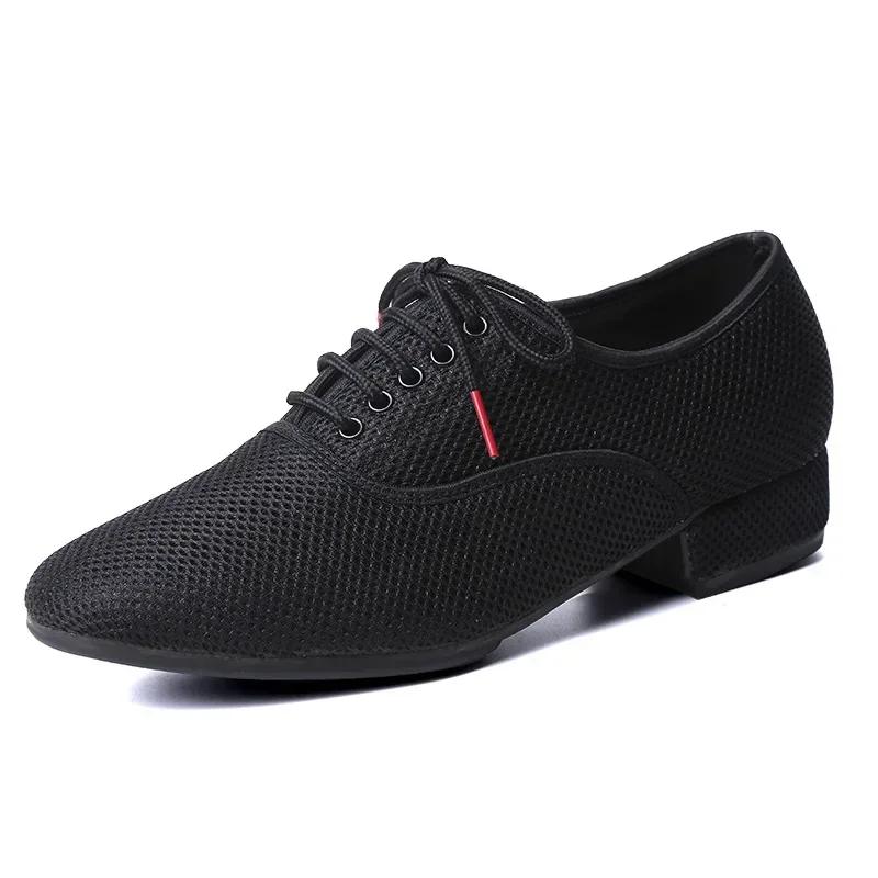 Chaussures de danse latine pour hommes, Salsa Jazz, salle de bal, Tango moderne, maille noire, semel