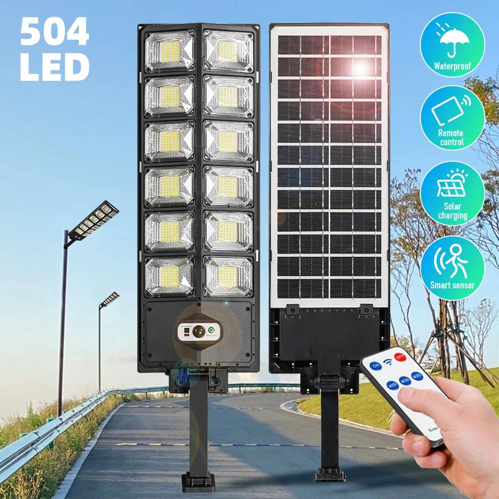 Lampe solaire à 504 LED avec détecteur de mouvement, 12000 lumens, étanche, luminaire d'extérieur, i