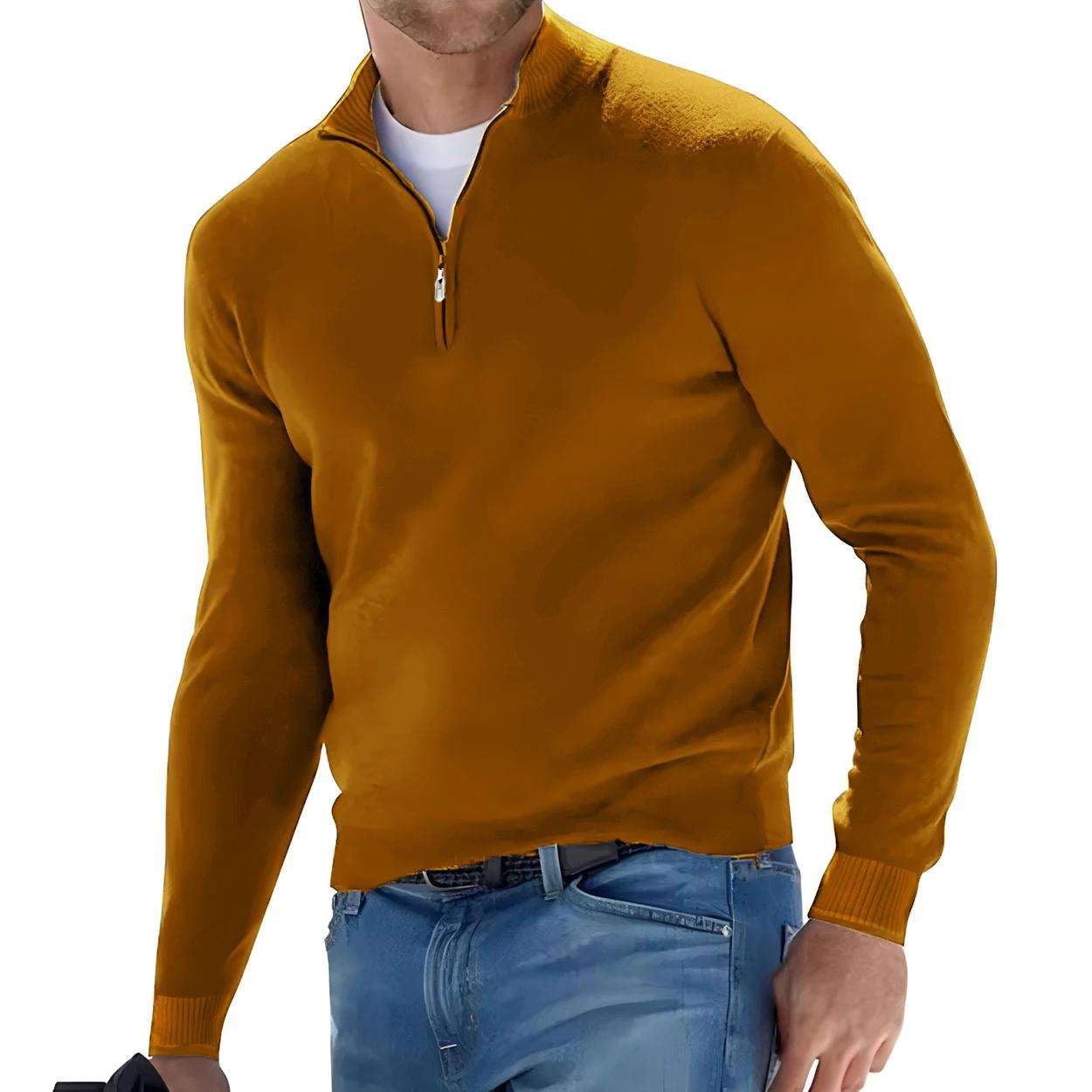Pull à manches longues pour hommes, couleur unie, demi-fermeture éclair, col en v, tricoté, surdimen