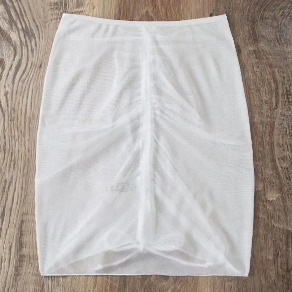Nouveau Maillot de bain translucide jupe de plage maille cordon solide gaze jupe à volants surjupe b