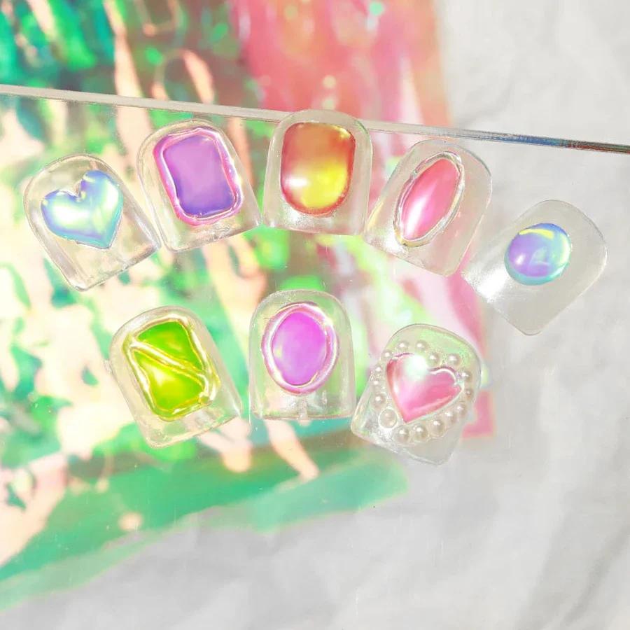11 feuilles d'autocollants en verre de glace Aurora pour Nail Art, grandes décalcomanies holographiq