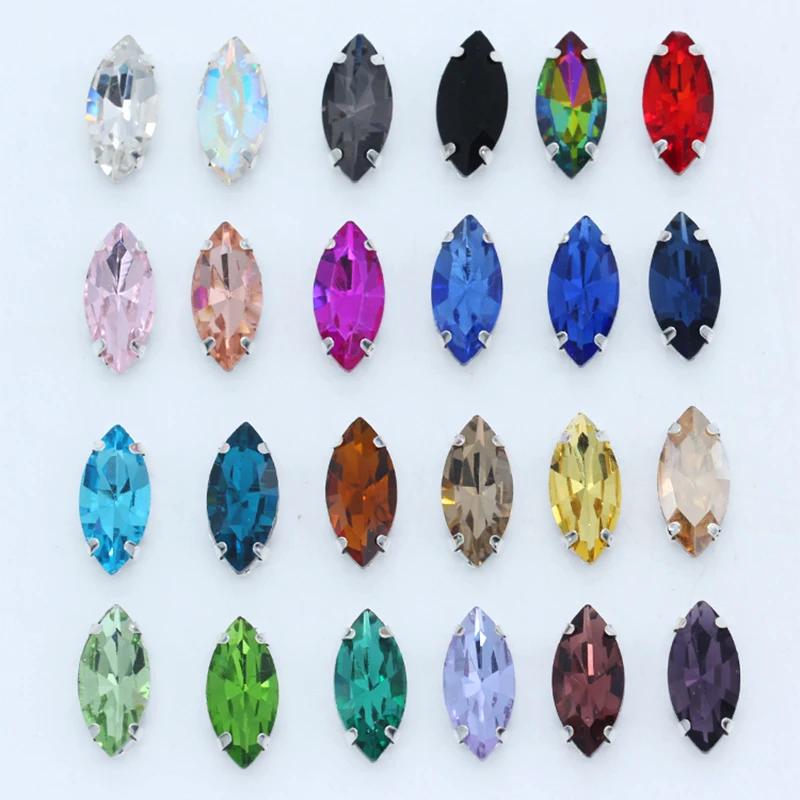 Toutes les tailles 24 couleurs Navette cristal verre Flatback coudre sur strass pierres montees arge