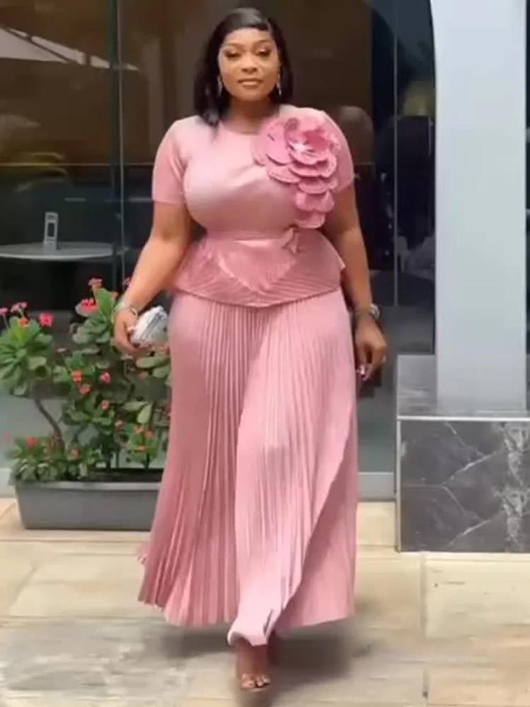 EGRM Miyake plissé mode nouveau ensemble pour femmes 3D fleur épissé conception ceinture hauts + une