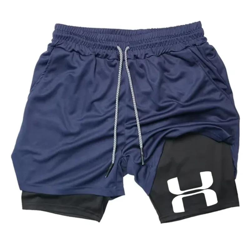 Shorts de course pour hommes 2-en-1, double couche, séchage rapide, pour la gym, le fitness, l'entra