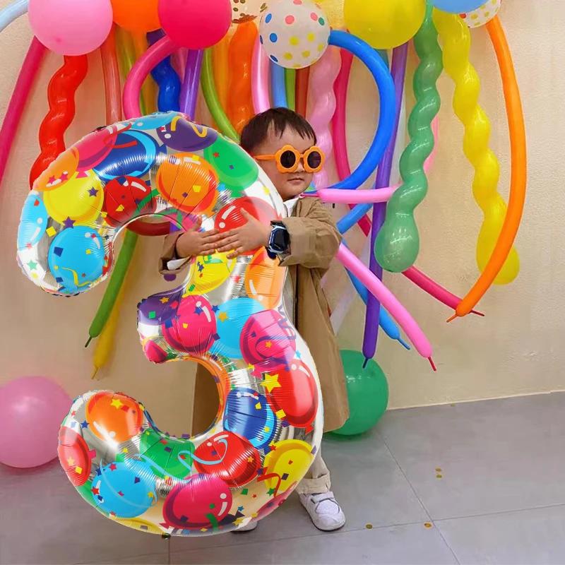 Grands ballons numériques colorés en aluminium pour enfants et adultes, décoration de fête d'anniver