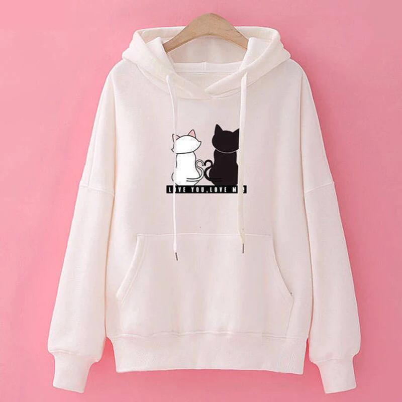Sweat à capuche décontracté pour femmes, sweat-shirt créatif assorti, Streetwear, motif de chat mign