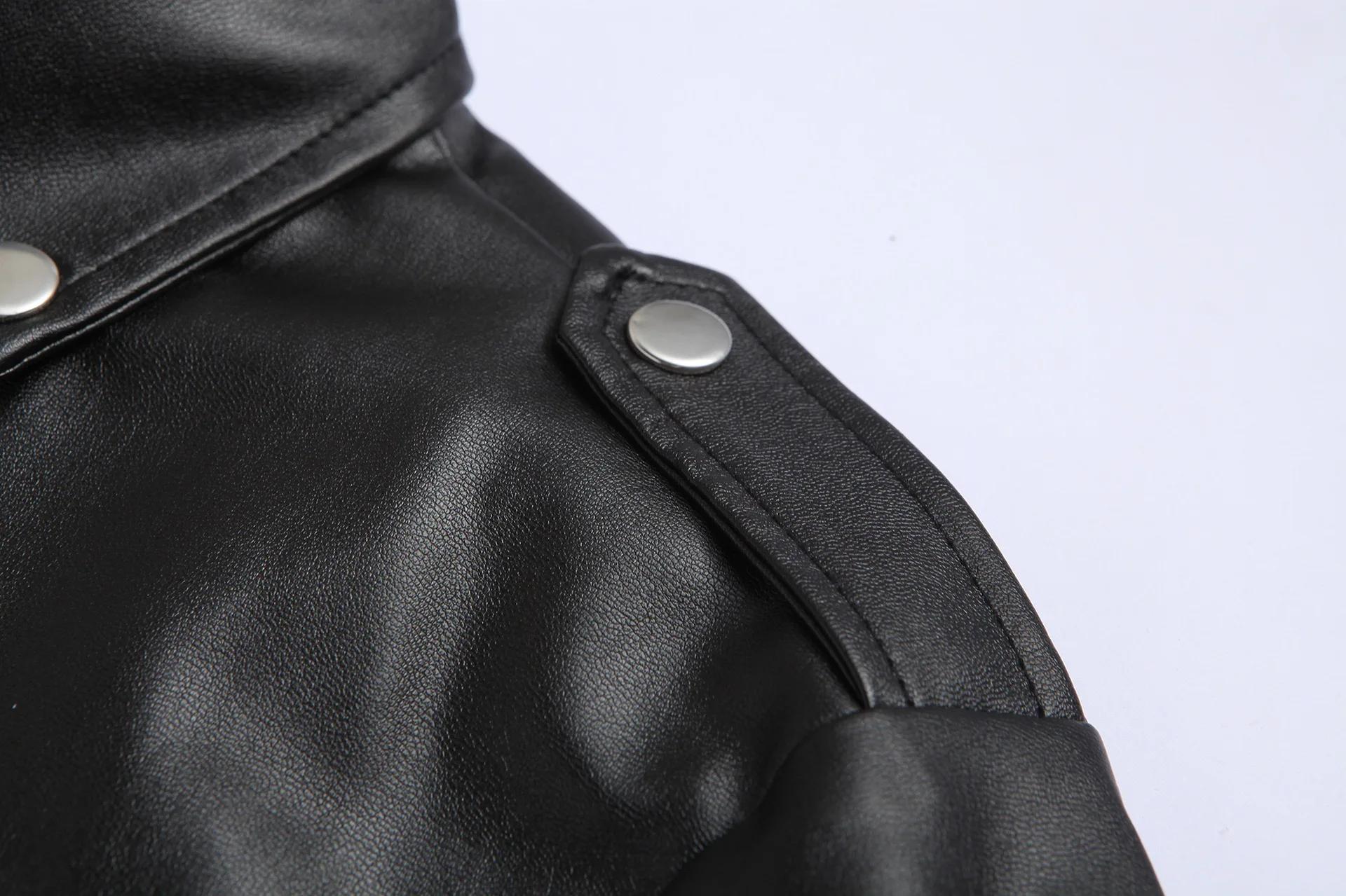 Veste en cuir PU coupe couvertes pour hommes, col montant, vestes à glissière alertes onale, revers