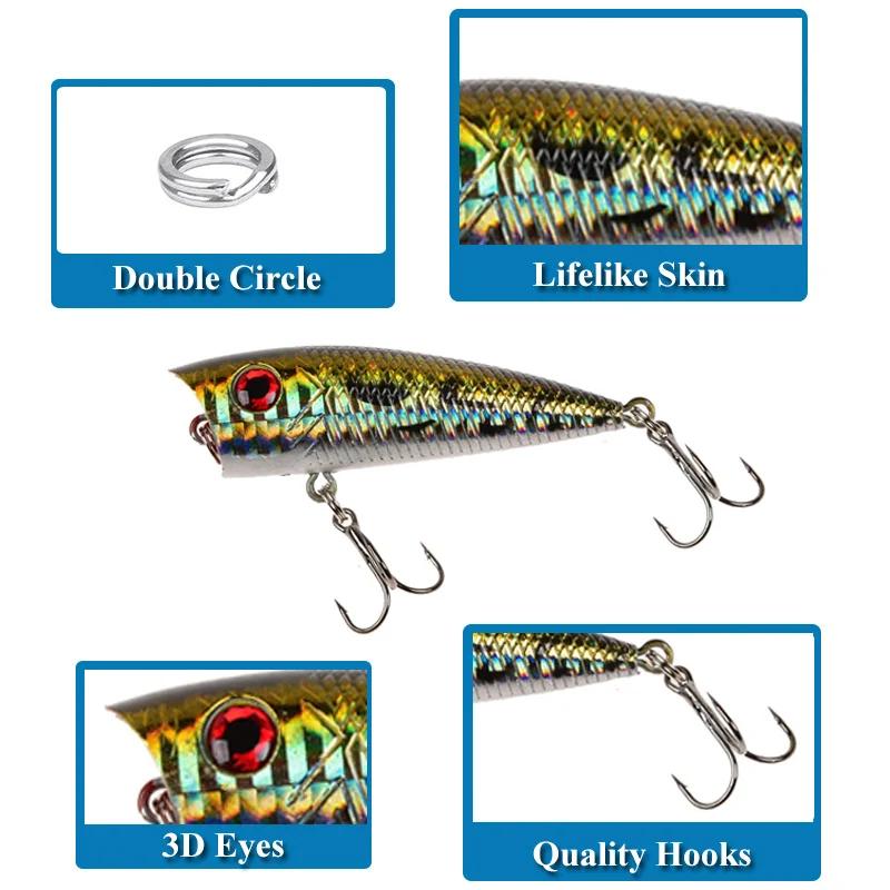 1pc Popper leurre de pêche 6 cm/6.5g appât dur artificiel Topwater bar truite brochet Wobbler matéri