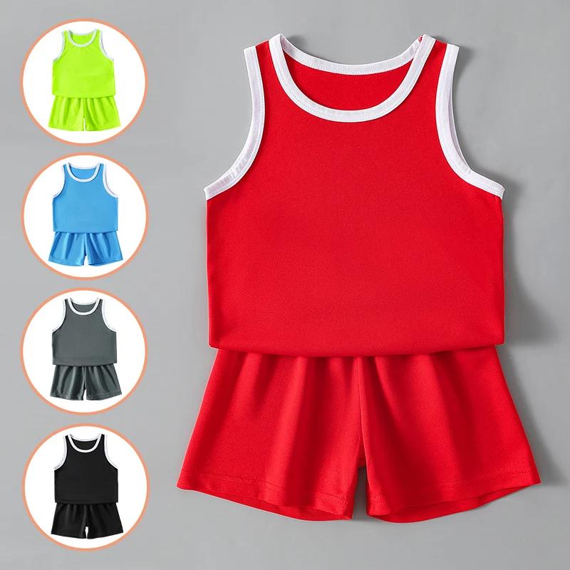 2 pièces garçon couleur unie sport séchage rapide gilet costume enfants course basket-ball Football 