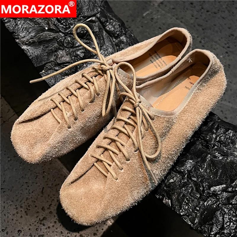 MORAZORA 2026 nouvelle vache daim cuir femmes baskets à lacets mode chaussures plates de haute quali