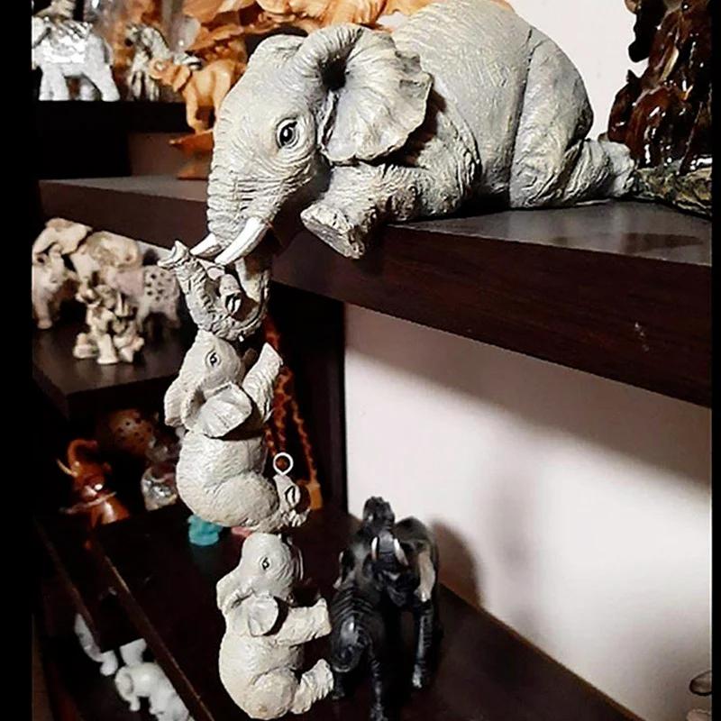 Figurines d'éléphant mignonnes, 3 pièces/ensemble, tenant bébé éléphant, artisanat en résine, ameubl
