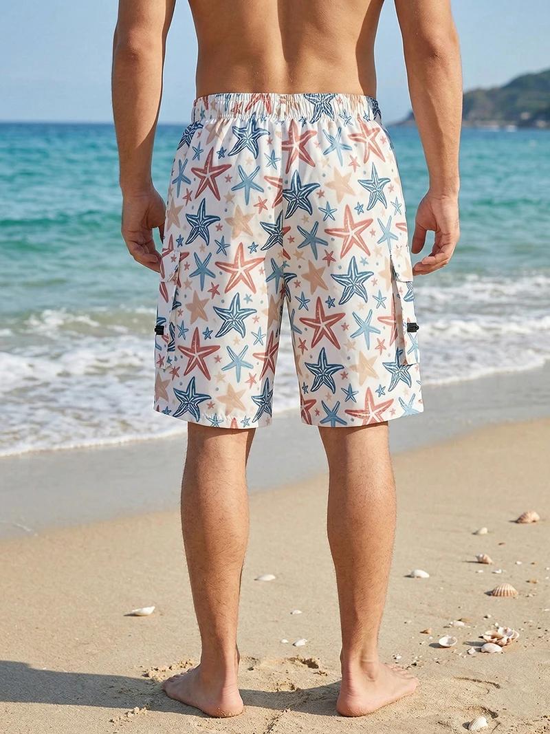 Shorts de plage pour hommes à imprimé intégral avec plusieurs poches, shorts de bain à séchage rapid