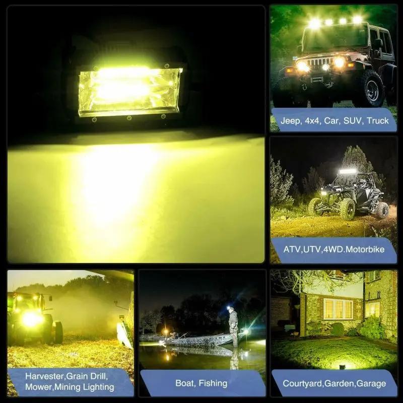 Projecteur de travail jaune pour voiture tout-terrain, barre lumineuse avec attelage de remorquage u