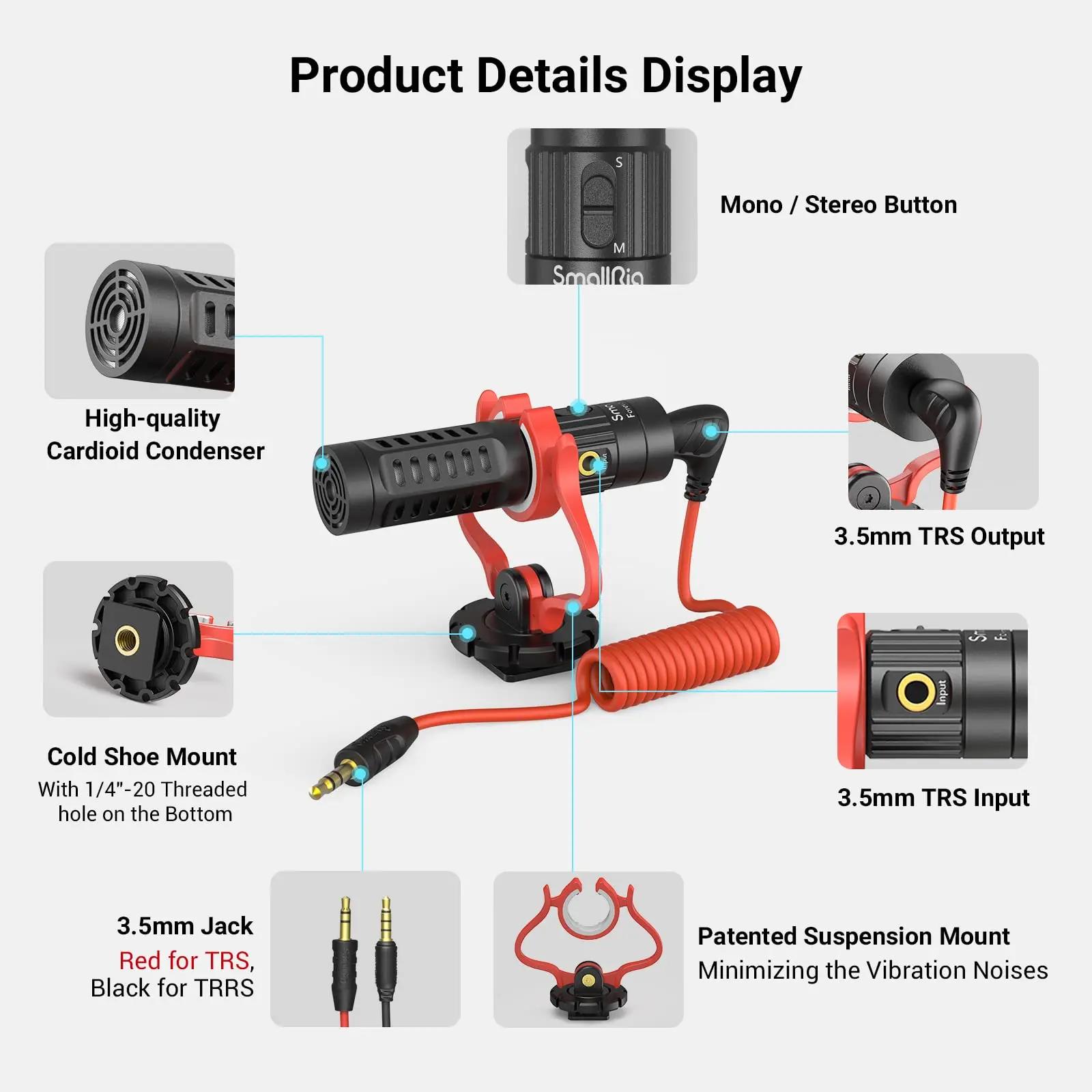 SmallRig S20 Microphone sur caméra avec Microphone vidéo à montage anti-choc micro stéréo pour appar