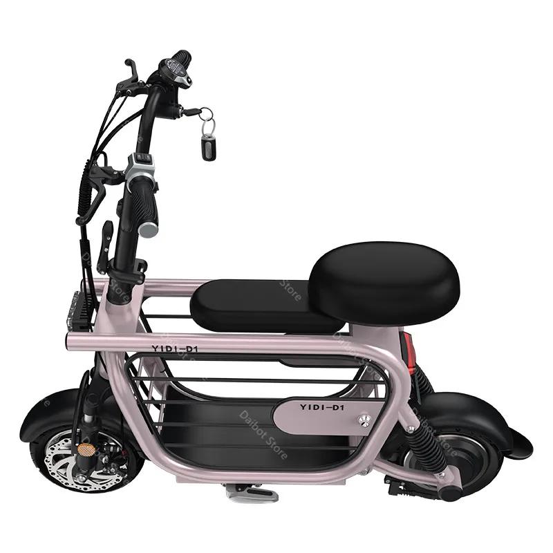 Mini vélo électrique rose pliable avec siège enfant, scooter de mobilité adulte à deux roues, panier pour animal de compagnie, 11 pouces, 400W, 48V