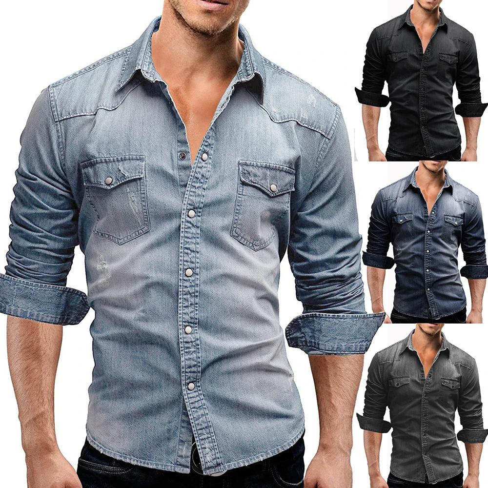T-shirt en Denim à manches longues pour homme