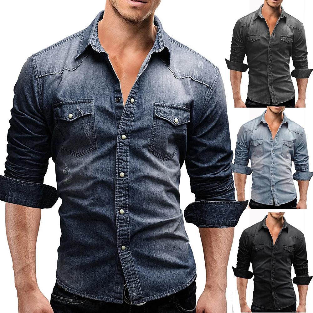 T-shirt en Denim à manches longues pour homme