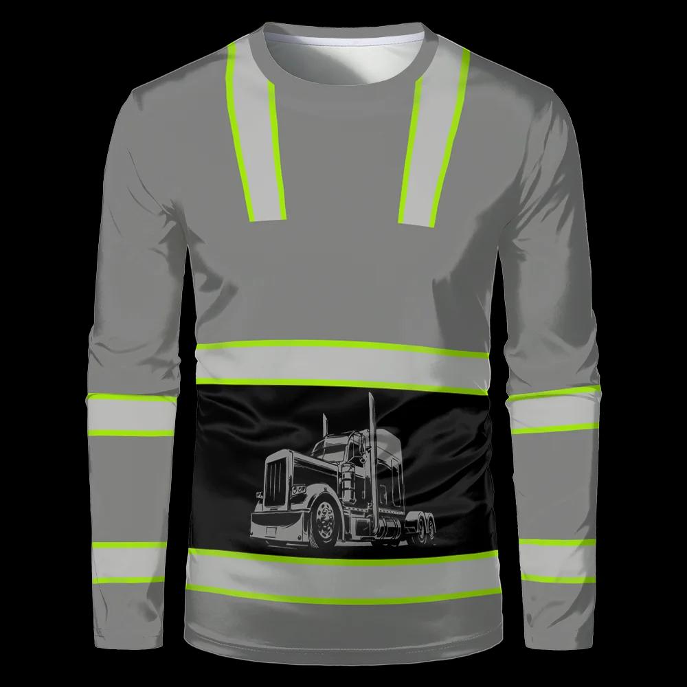 Uniformes de travailleurs de la Construction T-shirt pour hommes ample décontracté classique col rond hauts à manches longues vêtements de travail confortables et respirants