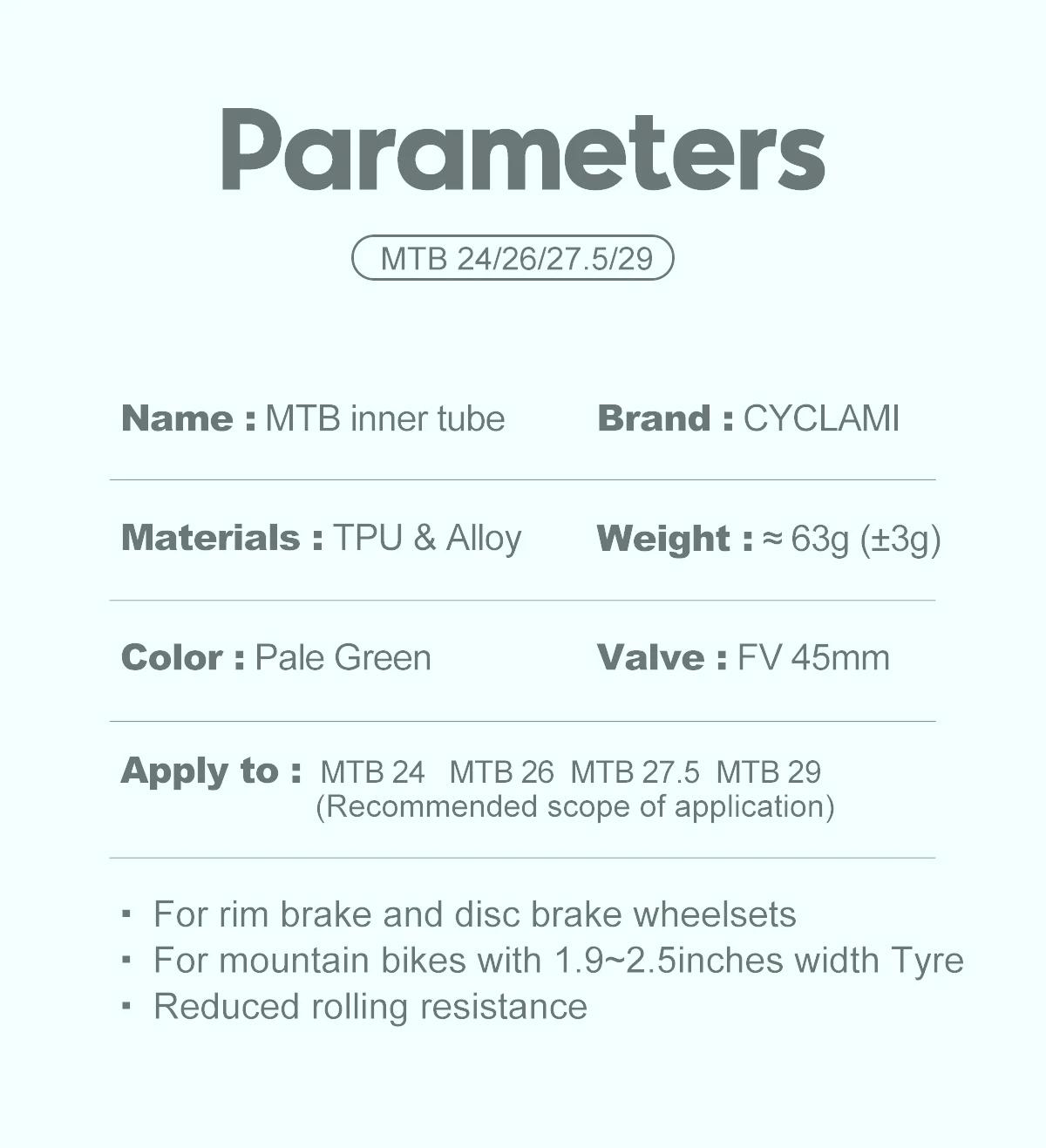 CYCLAMI chambre à air de vélo ultralégère vtt26 27.5 29 pouces matériau TPU pneu vtt