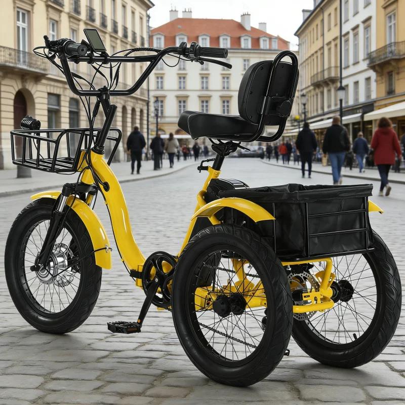 Vélo électrique pliable de 18 pouces à 3 roues pour adultes, tricycle électrique de 350W pour personnes âgées, vélo électrique avec panier et batterie amovible