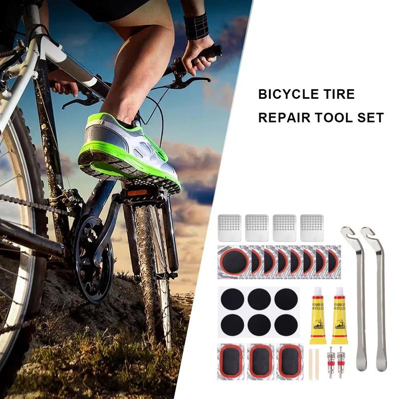 Kit de réparation de pneus plats de vélo, ensemble d'outils 48 pièces, outils de réparation fœtal en caoutchouc portables, outils de réparation de Patch de crevaison de chambre à air de vélo