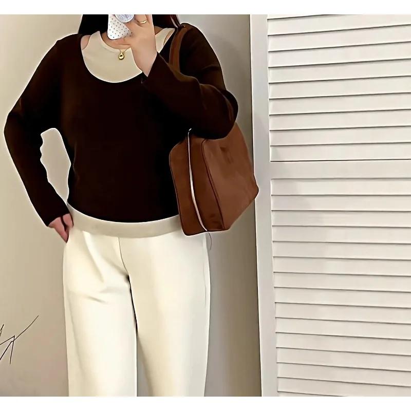 Grande taille vêtements pour femmes Design Sense faux deux pièces haut 2025 automne gros Mm tempérament décontracté