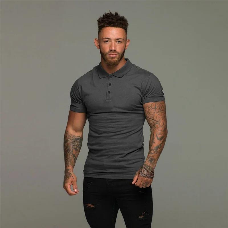 Polo homme manches courtes coton respirant fitness - T-shirt sport musculation course solide