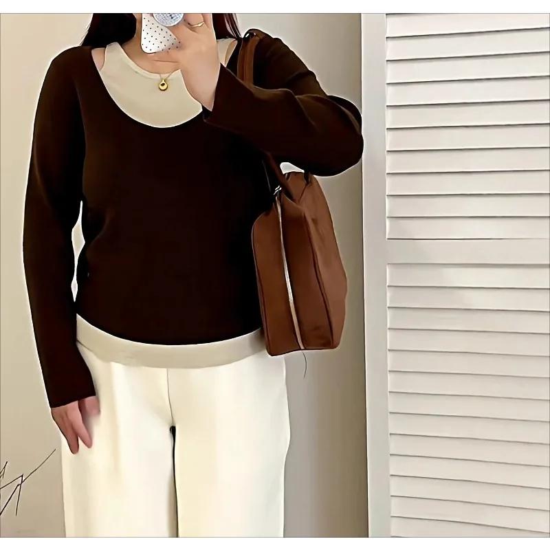 Grande taille vêtements pour femmes Design Sense faux deux pièces haut 2025 automne gros Mm tempérament décontracté