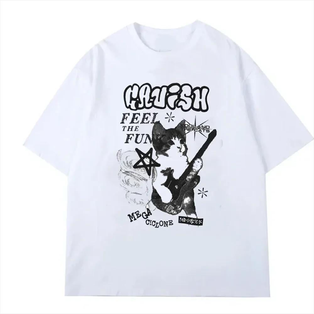 JEGraphic-T-shirt à manches courtes Cat Rock pour femmes