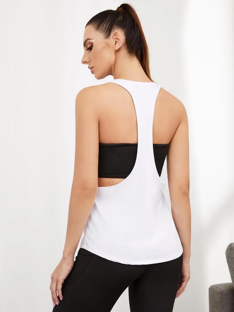 Gilet creux yoga fitness couleur unie - Blouse femme été maison décontractée sans manches irrégulière